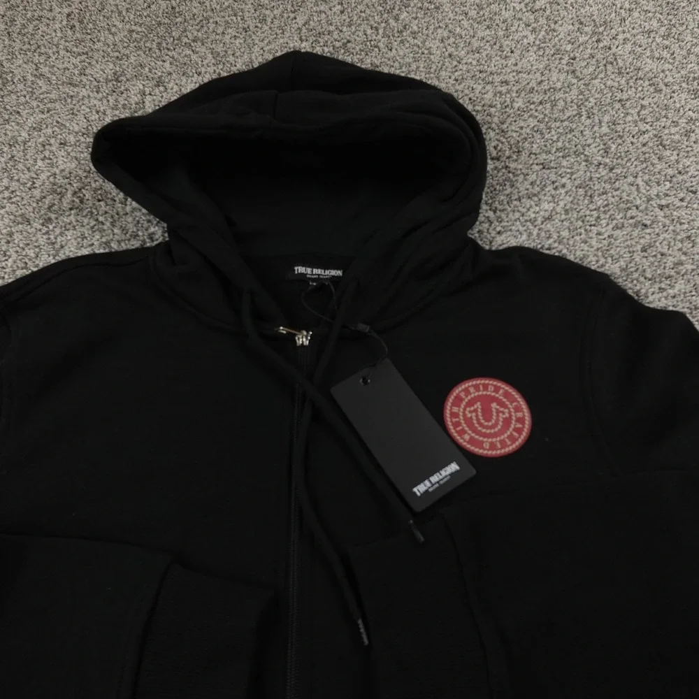 NEW True Religion Hoodie Mens L Black Logo Full Zip‎ Sweatshirt Sweater Jacket